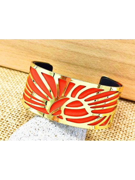 Bracelet rouge métal doré 