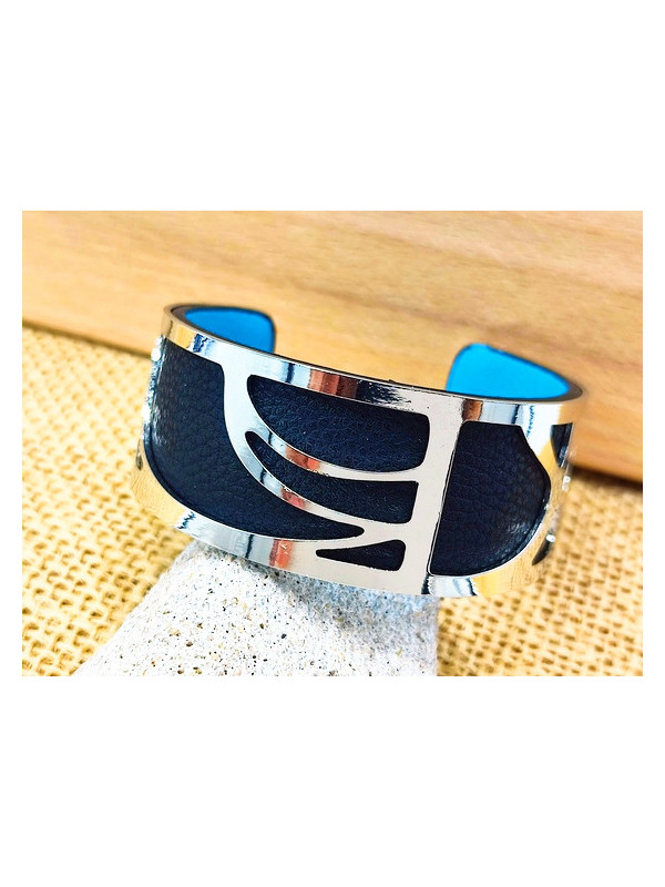 Bracelet noir vagues métal 