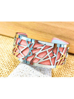 Bracelet métal argent fond rose 