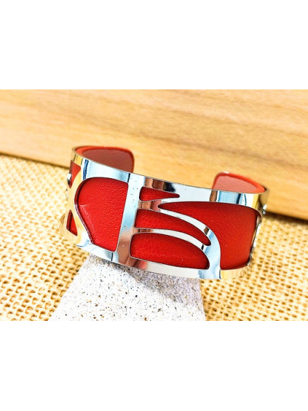 Bracelet rouge vagues argent 