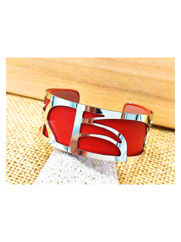 Bracelet rouge vagues argent 