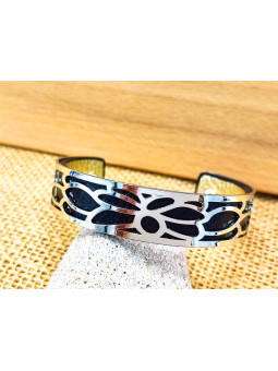 Bracelet noir pétales argentés 