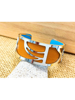 Bracelet vagues argent fond camel 