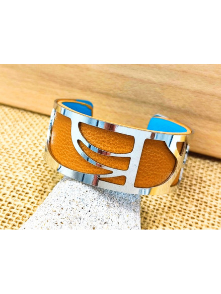 Bracelet vagues argent fond camel 