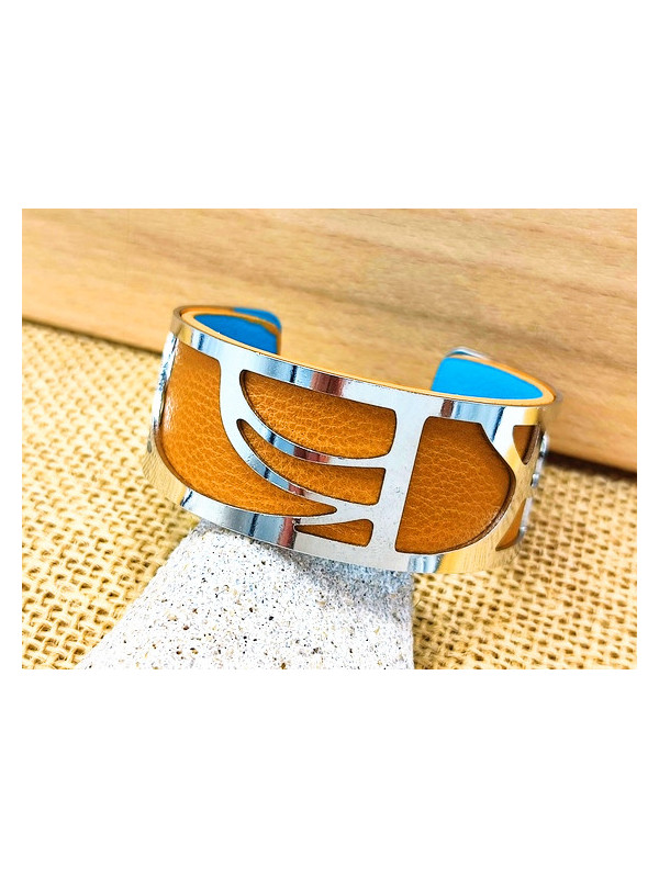 Bracelet vagues argent fond camel 