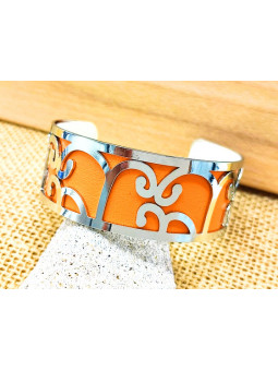 Bracelet courbes argent fond orange 