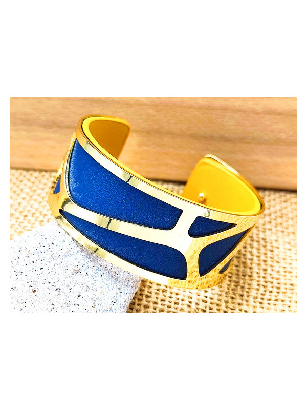 Bracelet bleu roi métal doré 