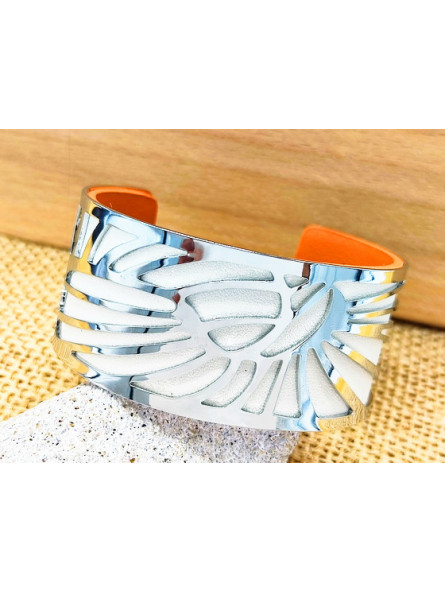 Bracelet blanc métal argent ajouré 