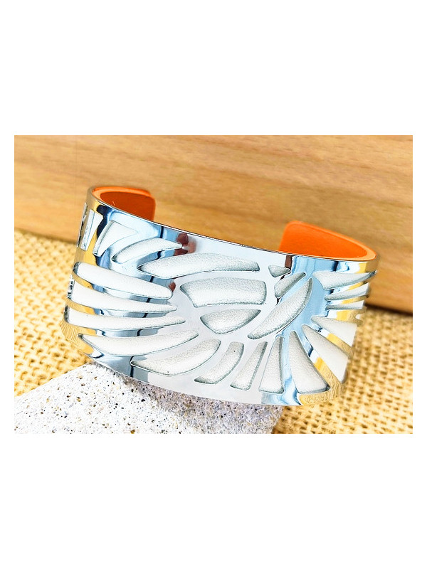 Bracelet blanc métal argent ajouré 