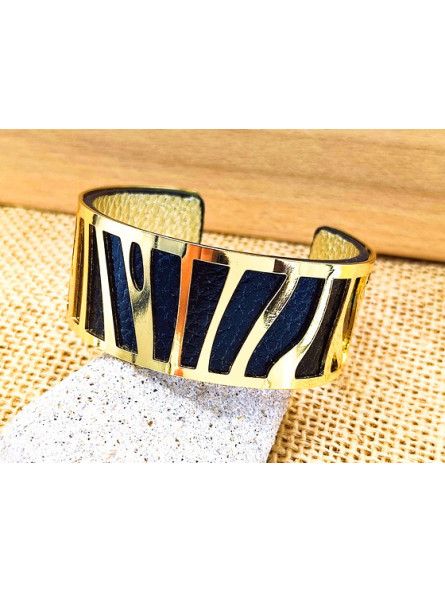 Bracelet noir métal doré 