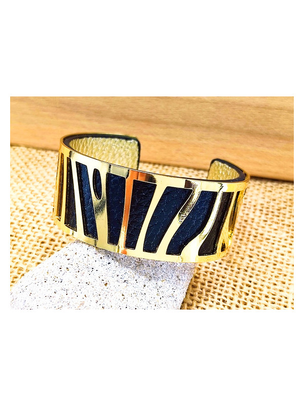 Bracelet noir métal doré 