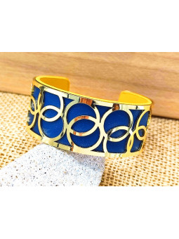 Bracelet bleu roi anneaux dorés 