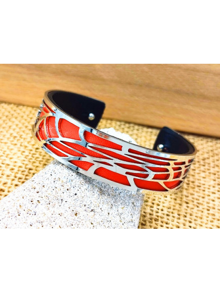 Bracelet design rouge métal argenté 