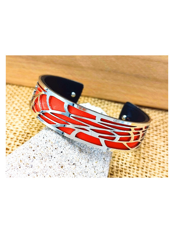 Bracelet design rouge métal argenté 