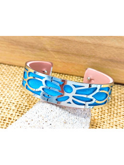 Bracelet turquoise pétales argentés 