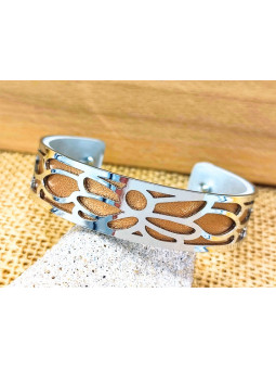 Bracelet cuivre pétales argentés 