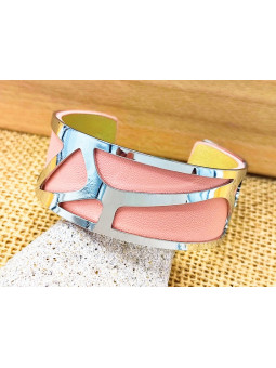 Bracelet métal ajouré fond rose 