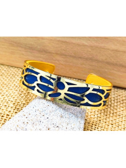 Bracelet bleu roi pétales dorés 