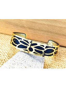 Bracelet noir pétales dorés 