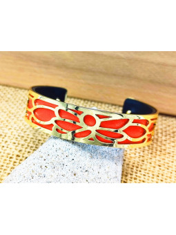 Bracelet rouge métal ajouré or 