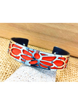 Bracelet rouge pétales argentés 