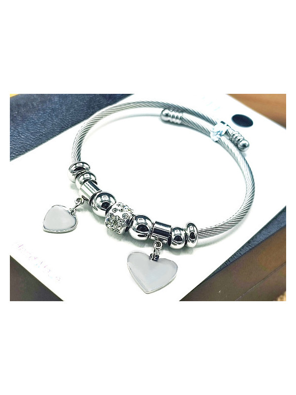 Bracelet Acier Inoxydable 2 cœurs 