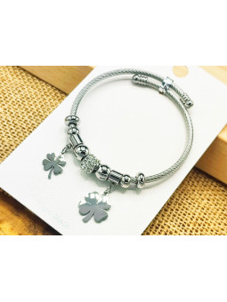 Bracelet Acier Inoxydable duo trèfles 