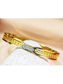 Bracelet Acier Inoxydable mailles dorées strass 