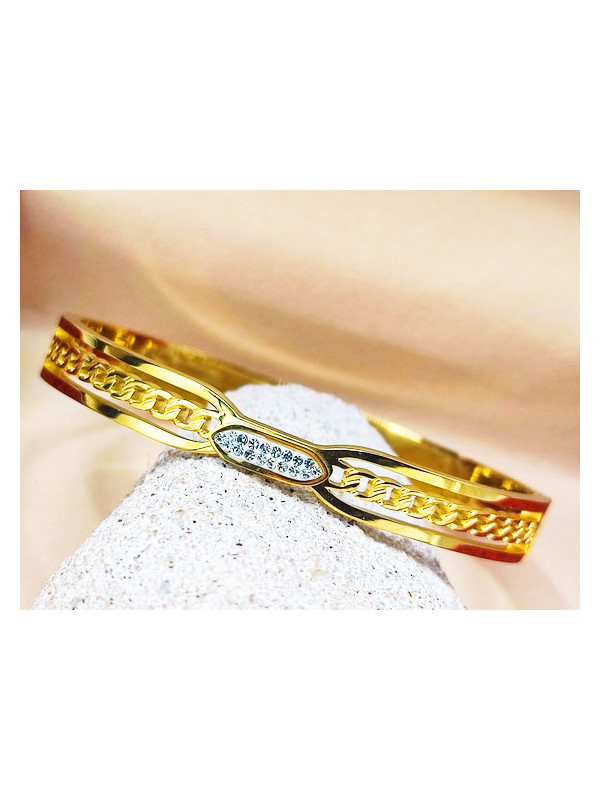 Bracelet Acier Inoxydable mailles dorées strass 