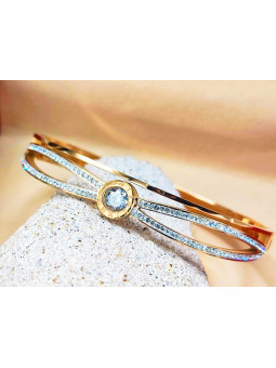 Bracelet Acier Inoxydable courbe pierres blanches 