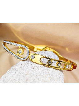 Bracelet Acier Inoxydable 2 pans dorés strass 