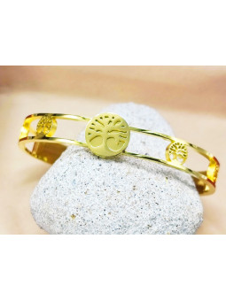 Bracelet Acier Inoxydable arbres de vie dorés 