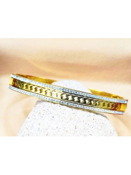 Bracelet Acier Inoxydable doré ajouré bandes pierres blanches 