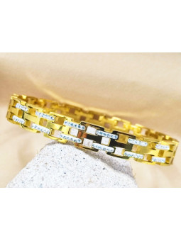 Bracelet Acier Inoxydable doré ajouré strass 