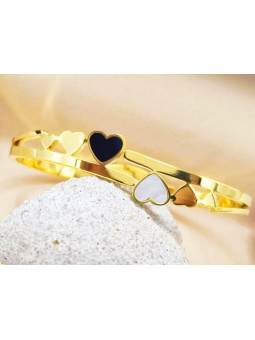 Bracelet Acier Inoxydable cœurs noir blanc 