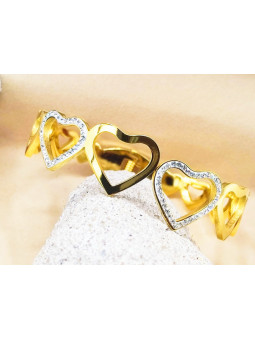 Bracelet Acier Inoxydable cœurs dorés strass 