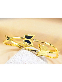 Bracelet Acier Inoxydable duo papillons noir doré 