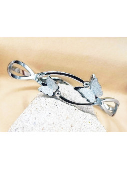 Bracelet Acier Inoxydable 2 papillons argentés 