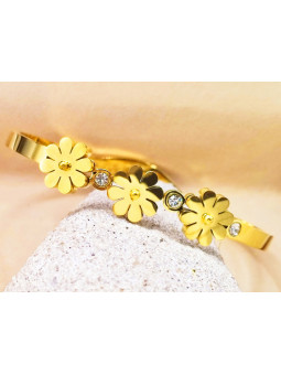 Bracelet Acier Inoxydable trio fleurs dorées 