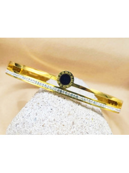 Bracelet Acier Inoxydable disque noir strass 