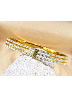 Bracelet Acier Inoxydable 3 bandes pierres blanches 