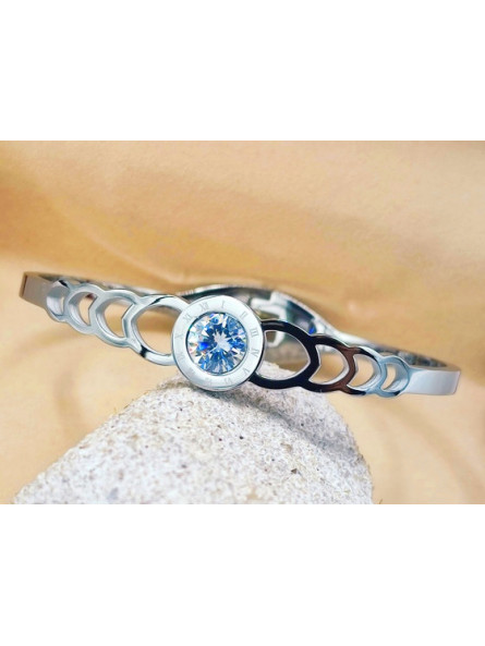 Bracelet Acier Inoxydable argenté pierre centrale 