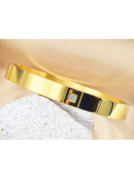 Bracelet Acier Inoxydable poli doré pierre carrée 