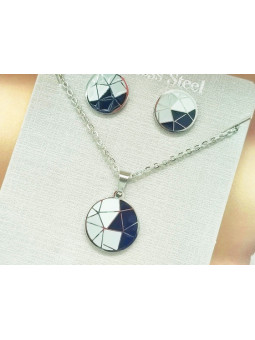 Parure Acier inoxydable rondeur morcelée noir blanc 