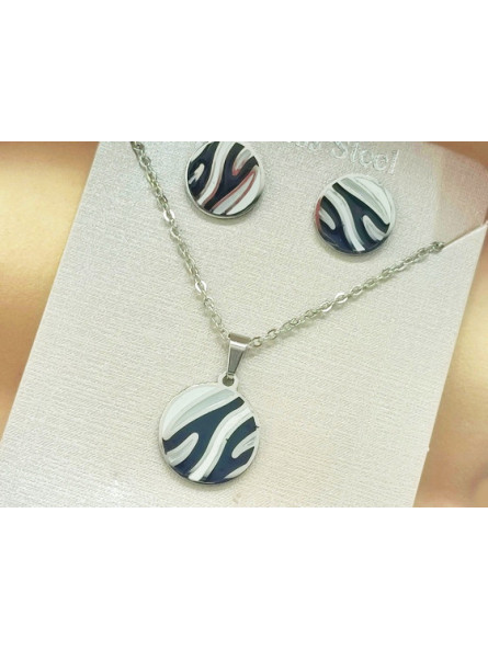 Parure Acier inoxydable rondeur émail noir blanc 