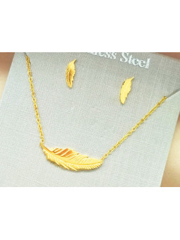 Parure Acier inoxydable plume dorée 