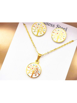 Parure Acier inoxydable arbre de vie blac doré 