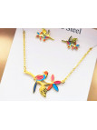 Parure Acier inoxydable oiseau coloré chaine dorée 