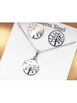 Parure Acier inoxydable disque blanc arbre de vie 