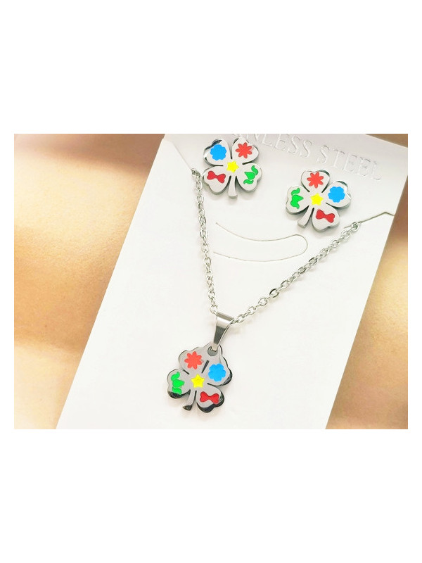 Parure Acier inoxydable trèfle arc en ciel 